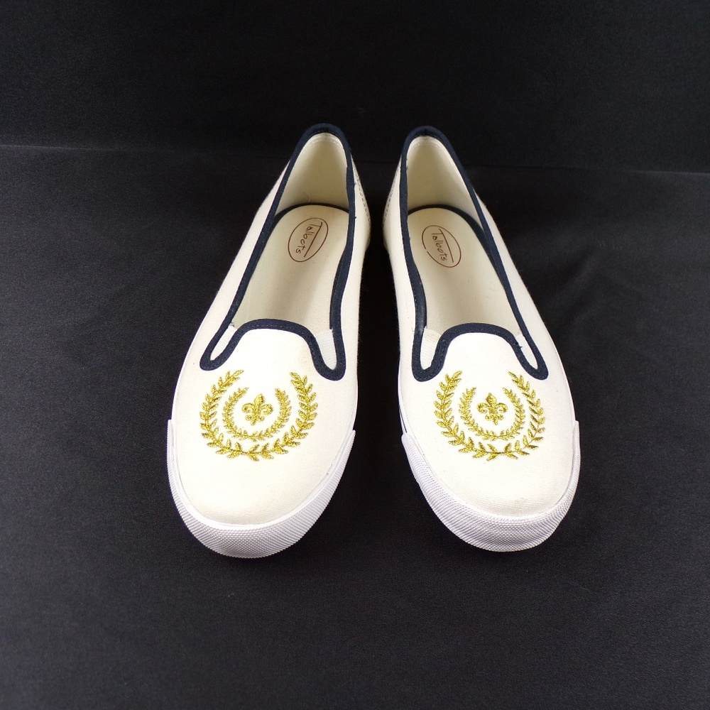 Talbots Nautical Gold Embroidered Loafers